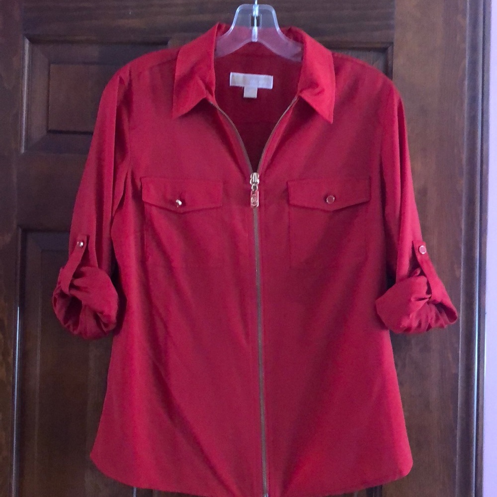 Michael Kors Red full zip blouse